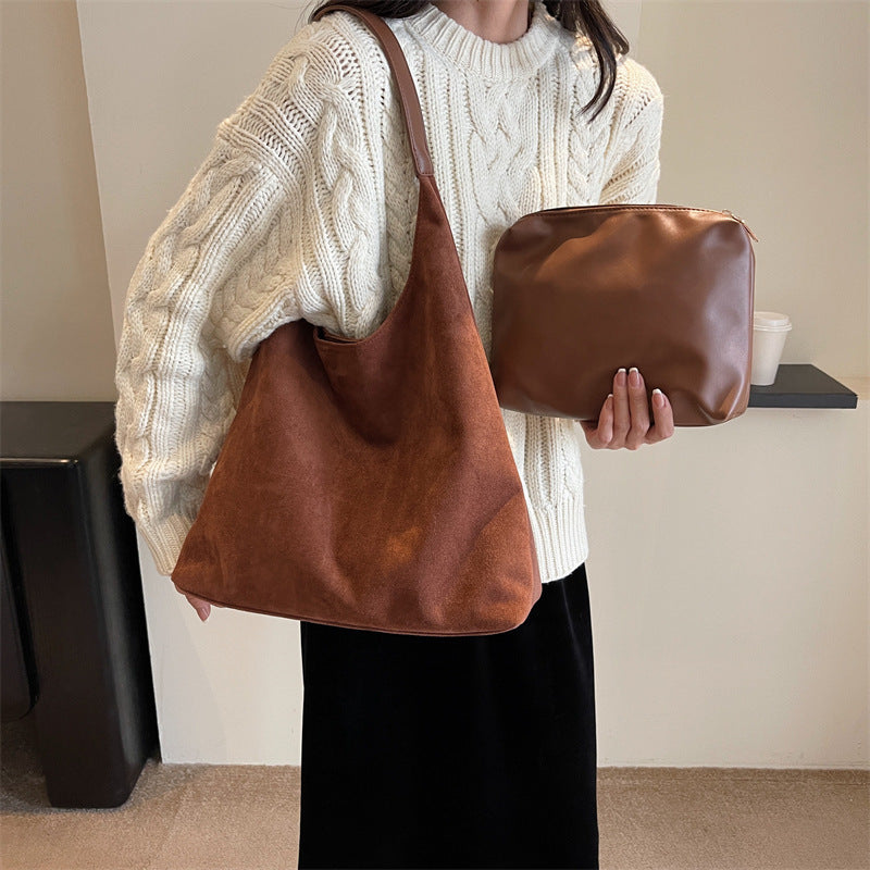 retro soft suede large capacity shoulder bag