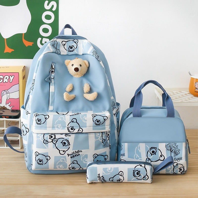 elementary and middle school student schoolbags womens cute bear lunch box three piece set