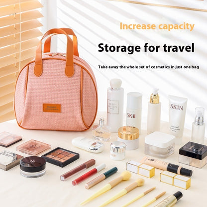 pu woven pattern cosmetic capacity portable storage bag double zipper