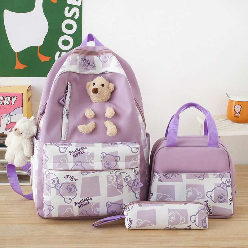 elementary and middle school student schoolbags womens cute bear lunch box three piece set