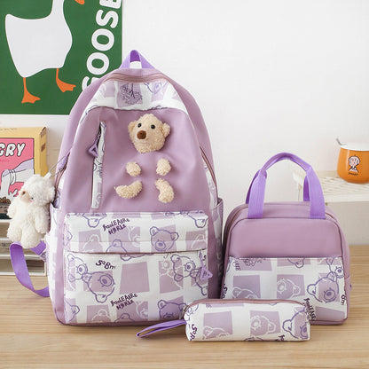 elementary and middle school student schoolbags womens cute bear lunch box three piece set