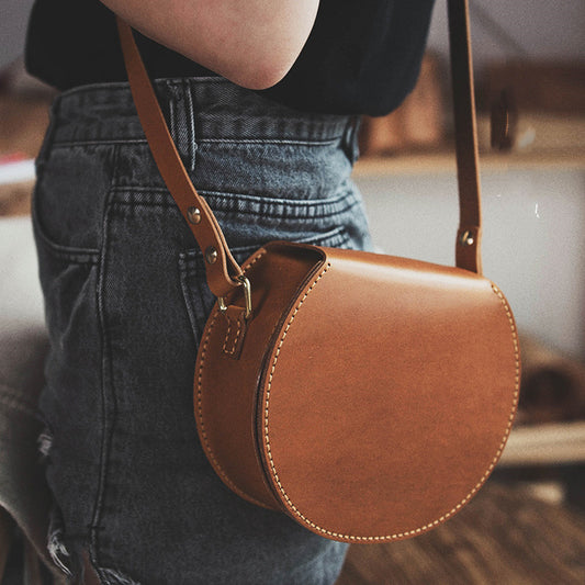 vegetable tanned natural cowhide material diy retro shoulder bag