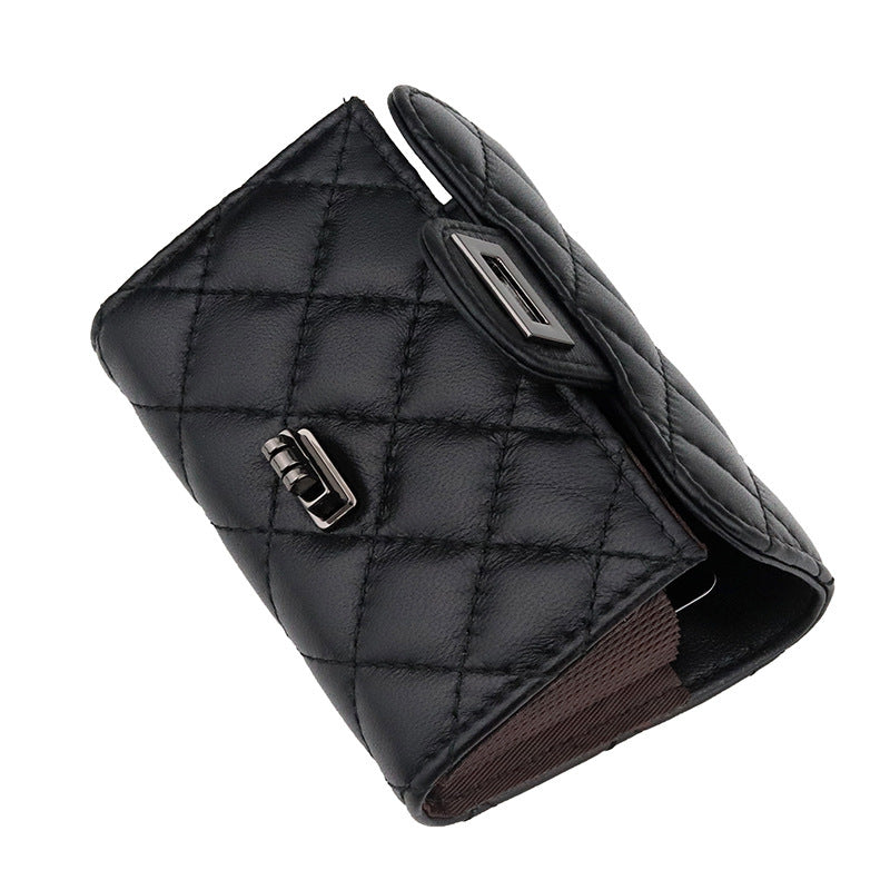 sheepskin expanding card holder diamond plaid women