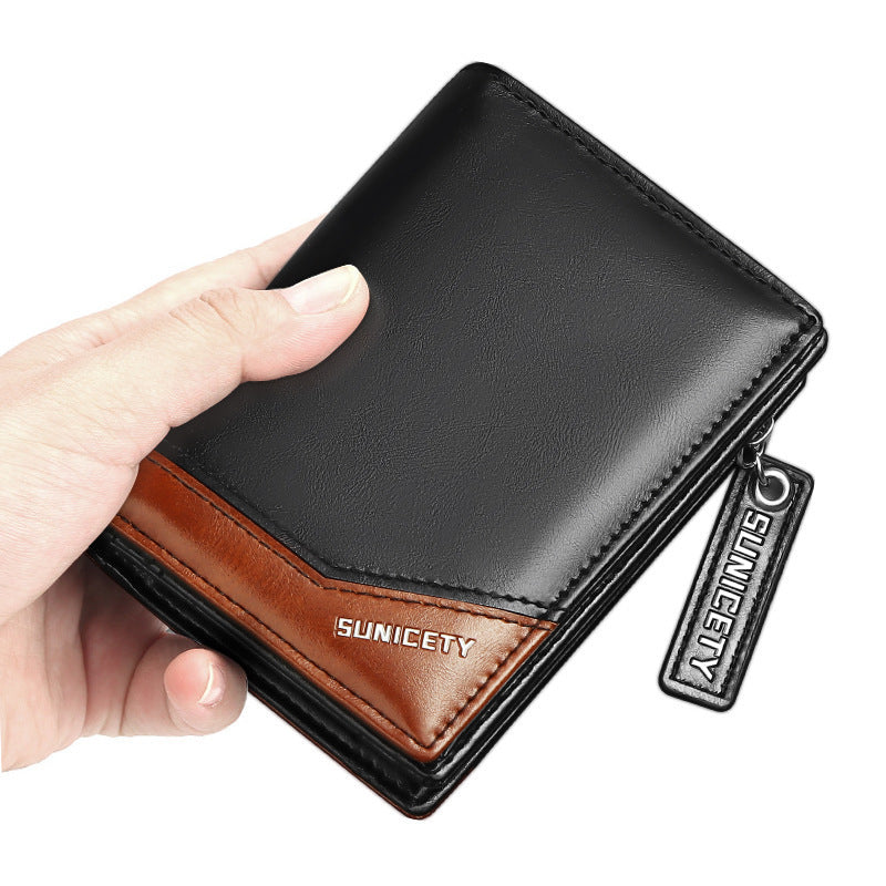 pu leather multifunctional zipper short mens wallet