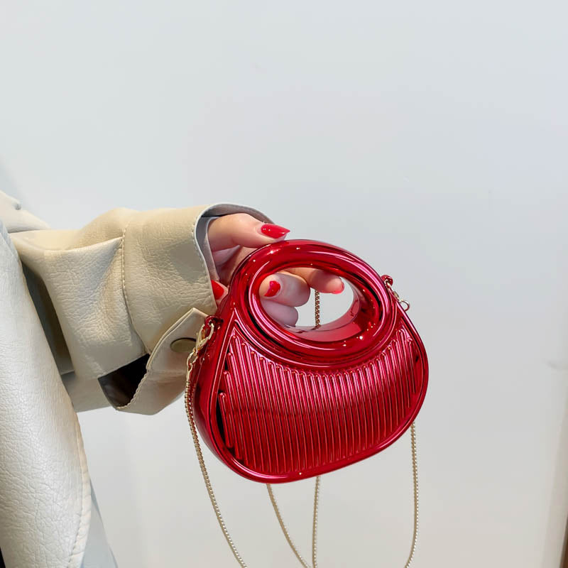 European And American-style Fashion Contrast-color Embossed Crescent-chain Shouldercrossbody Bag