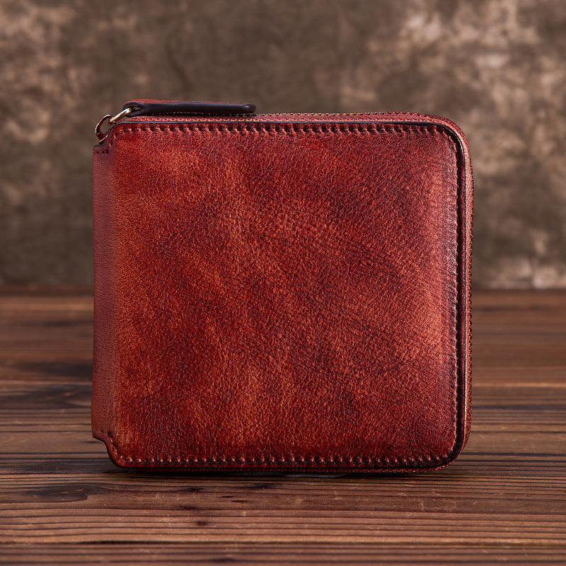 solid color short cowhide hand rub color wallet