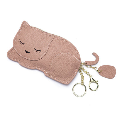 cat ultra thin coin purse genuine leather internet celebrity key bag