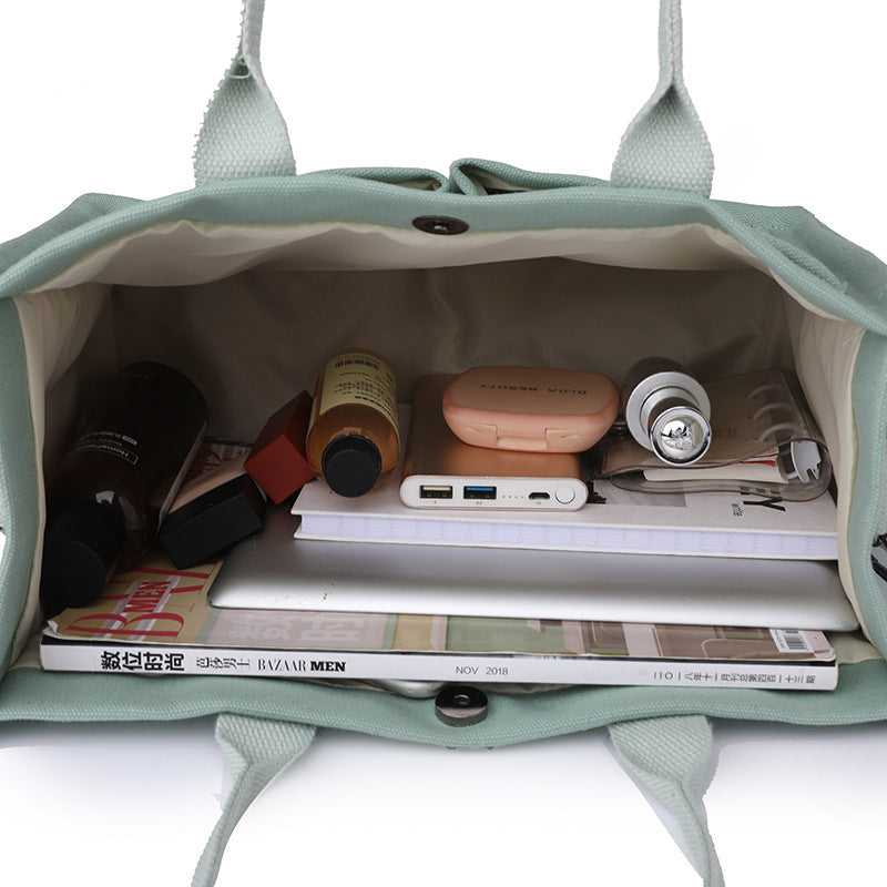 new canvas shoulder bag women large capacity multi pocket handbags casual crossbody shopper bags for students