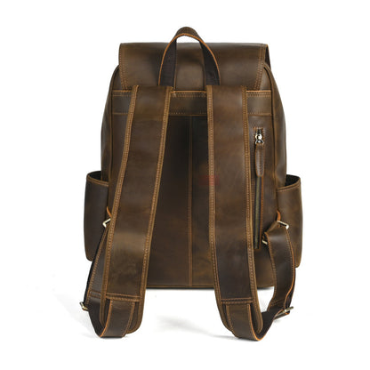 Flip-Top Design Multi-Pocket High-Capacity Commuter Leather Backpack