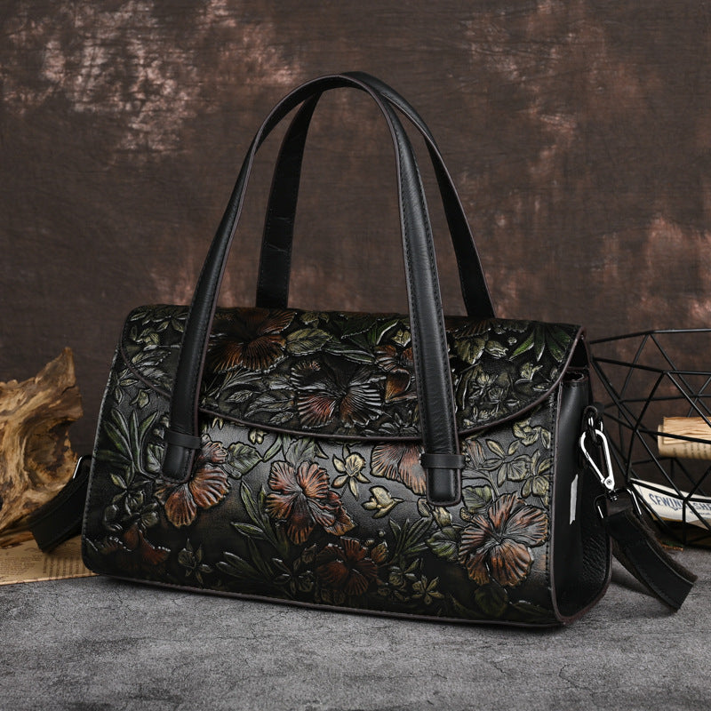 genuine leather womens bag retro portable shoulder