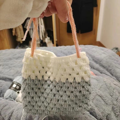 summer contrast color wool handbag hollow out