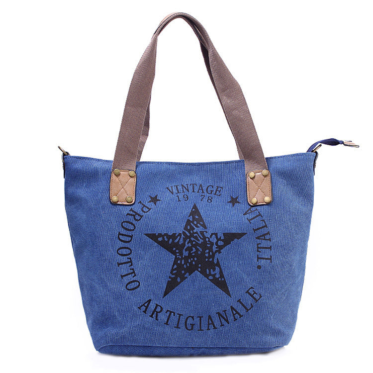 popular canvas printed five pointed star handbag