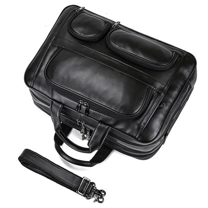 mens leather briefcase three compartment large capacity business handheld cowhide 17 inch commuter computer bag