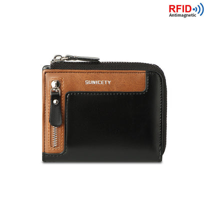 mens short fashion leather zipper rfid wallet