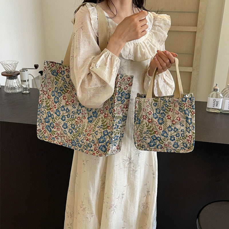 flowers canvas handbag fashion large capacity shoulder bags for women