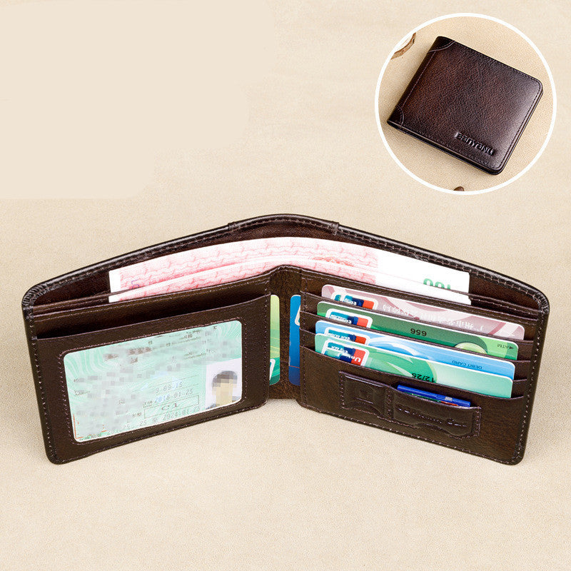 mens short leather large capacity horizontal wallet