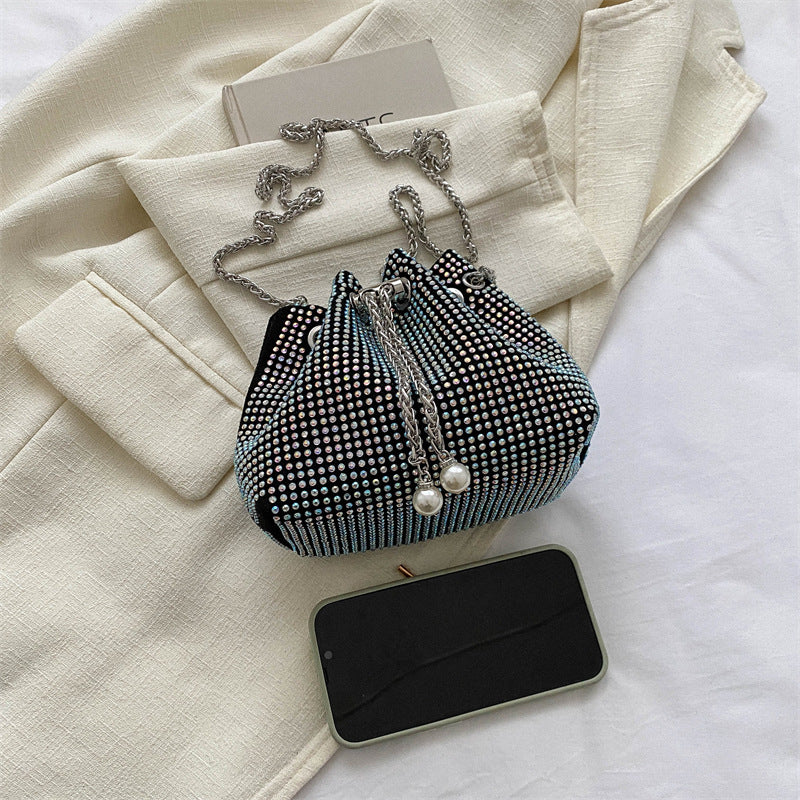 diamond drawstring high grade chain crossbody bag