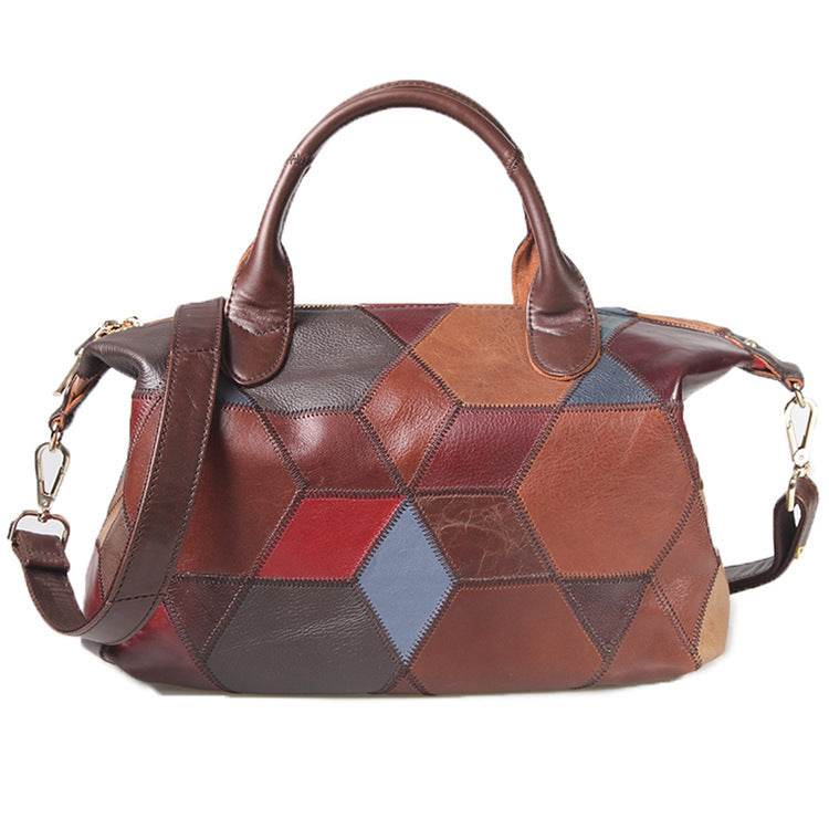 contrasting top layer cowhide one shoulder handbag