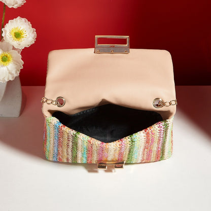 fashion crossbody bag straw lock closure simple small square bag