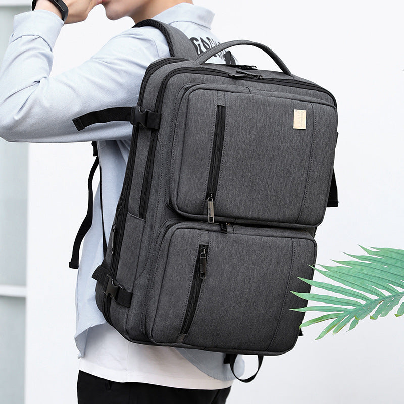 mens business travel solid color large capacity backpack