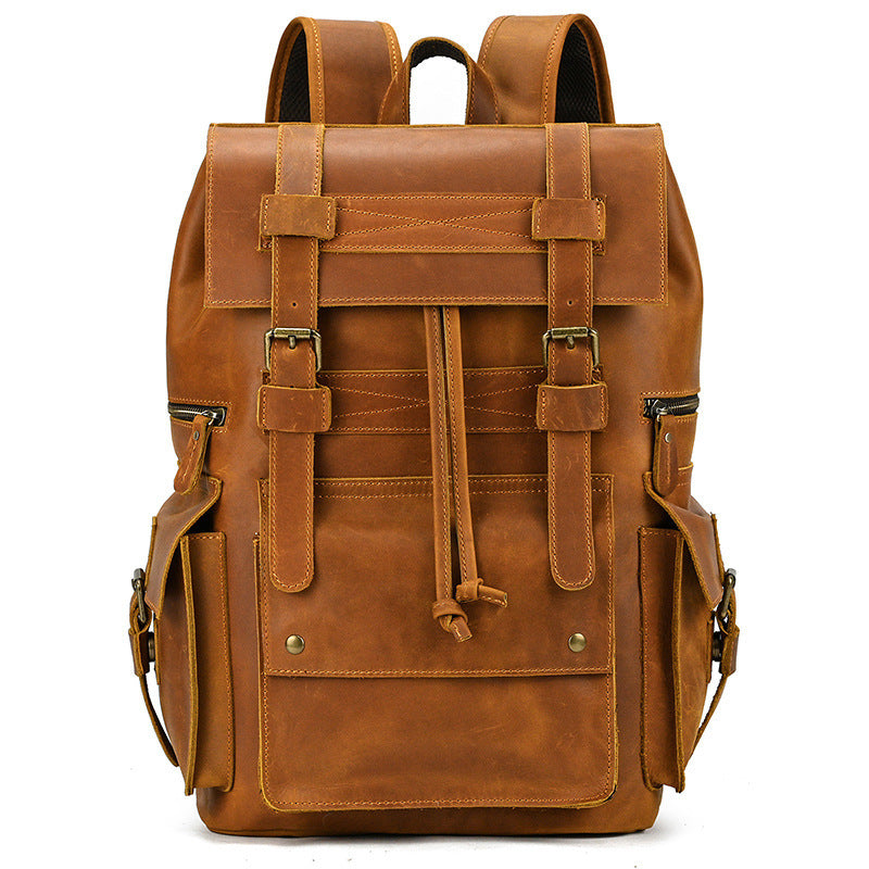 retro mens backpack cowhide large capacity 15 inch computer bag