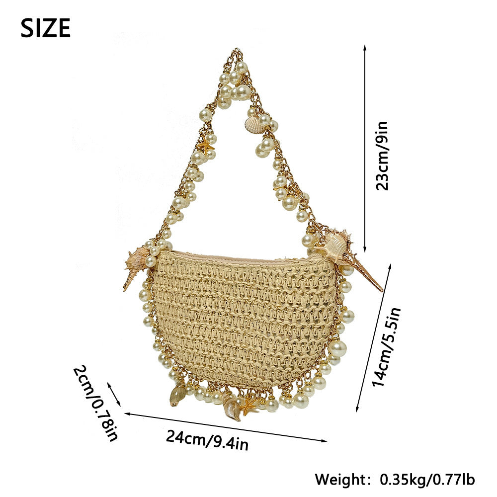 summer seaside holiday pearl conch straw bag