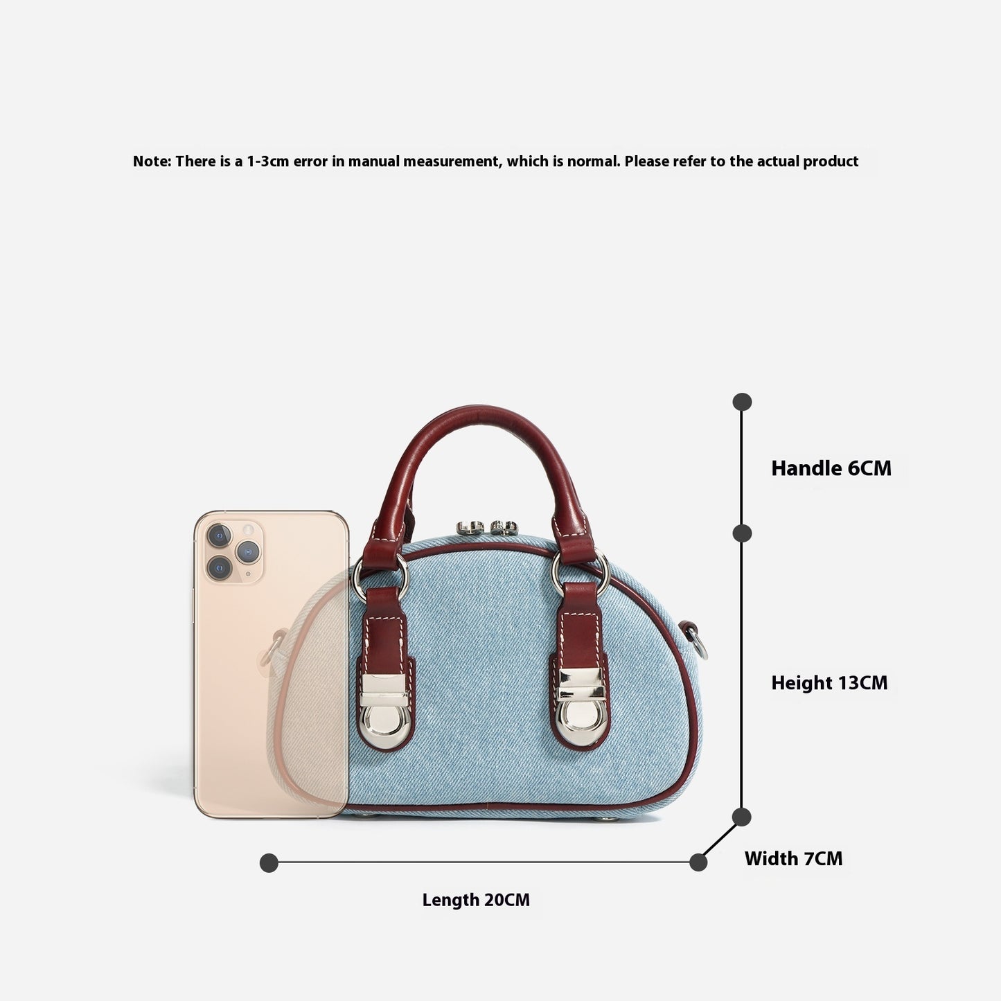 first layer cowhide with denim bun shaped bag