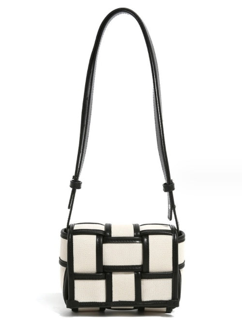 black and white contrasting canvas bag