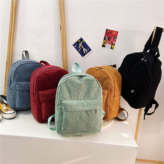 large capacity multi purpose college style new corduroy front pocket unisex backpack