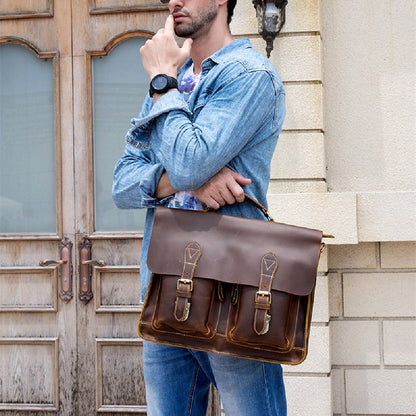 mens fashion personality leather retro portable briefcase