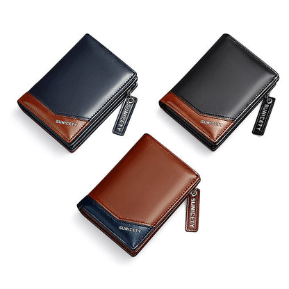 pu leather multifunctional zipper short mens wallet