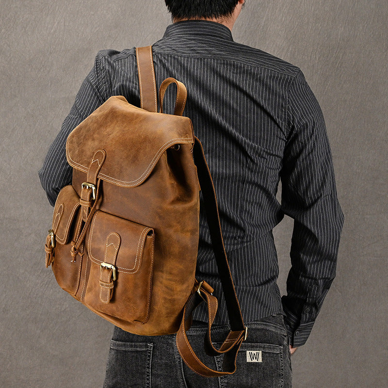 casual retro crazy horse leather travel backpack