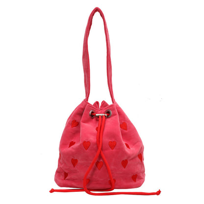 embroidery love pull belt shoulder messenger textured mini bucket bag
