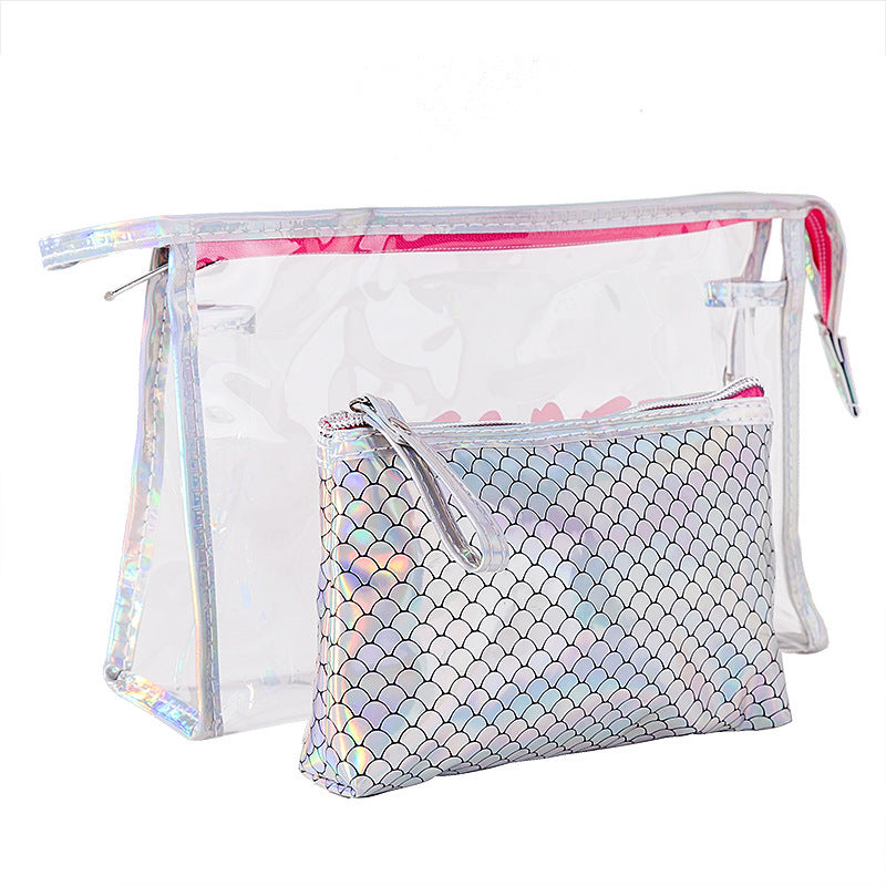 fish scale laser womens pvc cosmetic bag