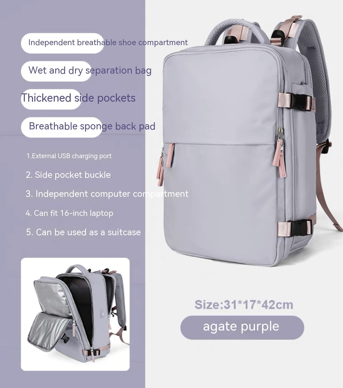 large capacity multifunctional travel waterproof mummy backpack
