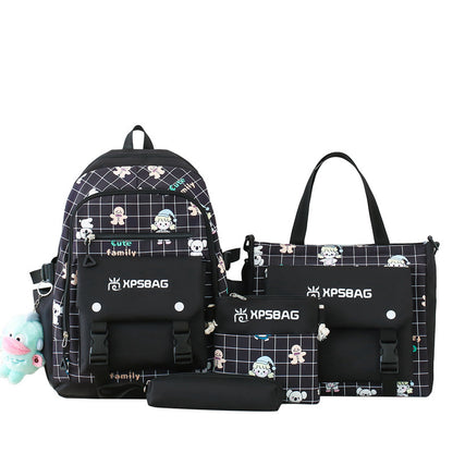 Backpack Primary School Girls Schoolbag Women's Four-piece Set