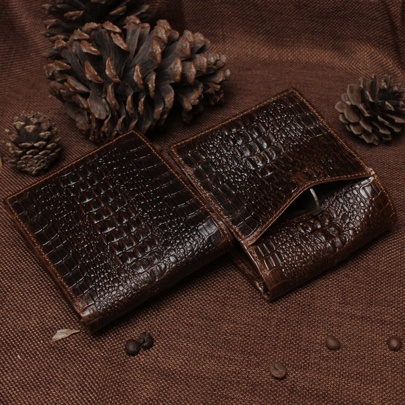 fashion casual mens wallet retro oil wax skin crocodile pattern