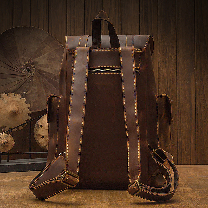 retro crazy horse leather mens backpack casual bag