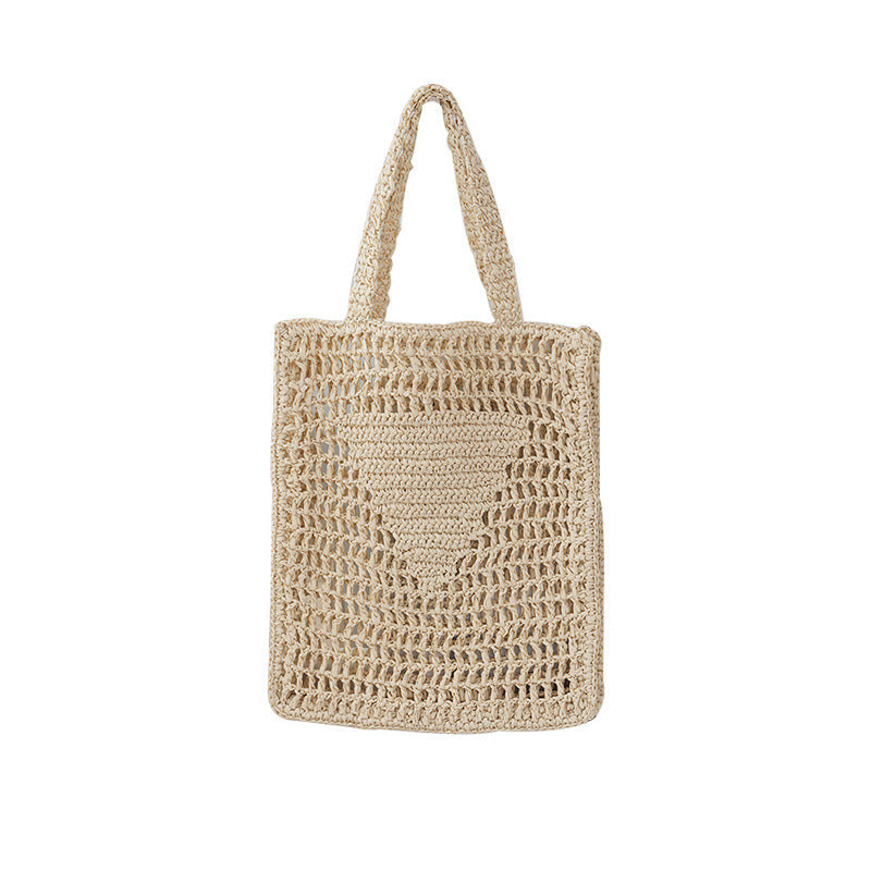 straw woven crocheted shoulder hollow out woven bag
