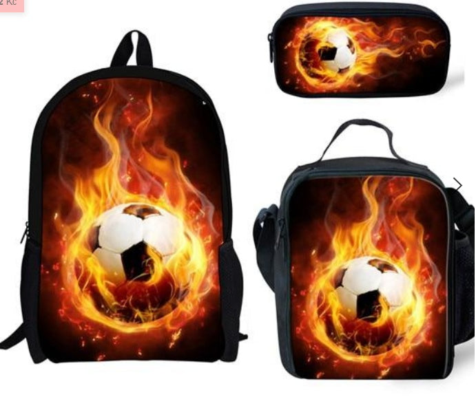 football print childrens three piece backpack satchel big pen bag student backpack