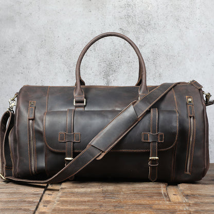 mens retro genuine leather super large capacity first layer cowhide leather hand luggage bag