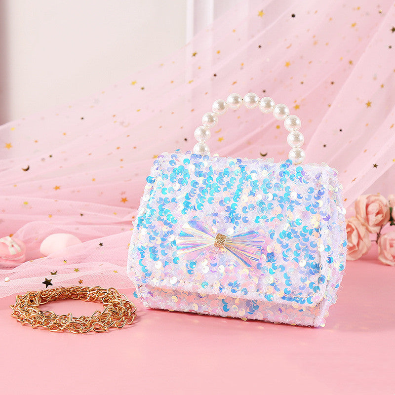 womens fashion pearl princess portable sequin bag