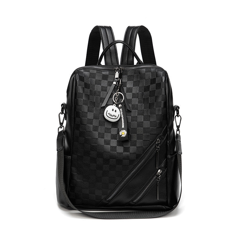 fashion checkerboard backpack casual shoulder bag all match shopping travel bags for women