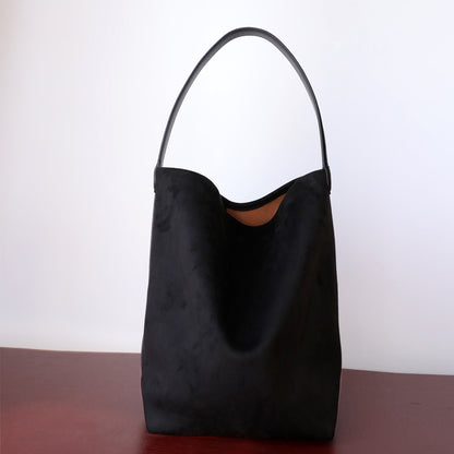 idle style large capacity suede cowhide bucket bag