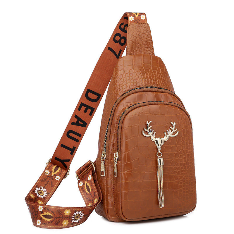 deer tassel design crossbody bag fashion letter embroidery chest bags for women