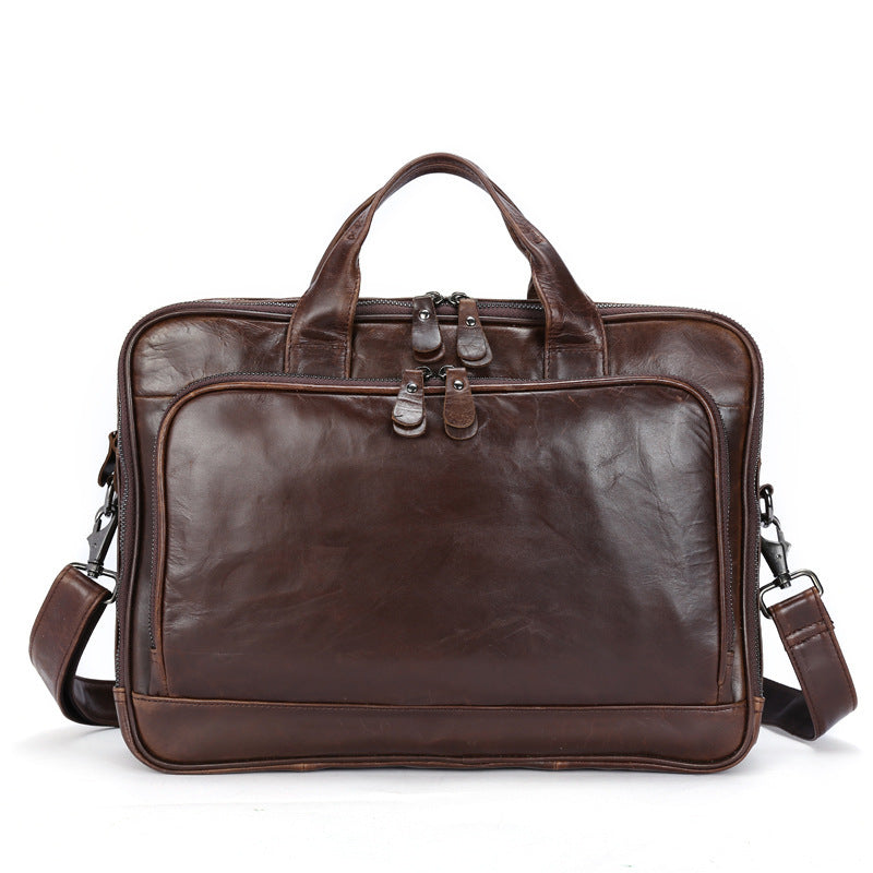 leather business briefcase oil wax mens handbag