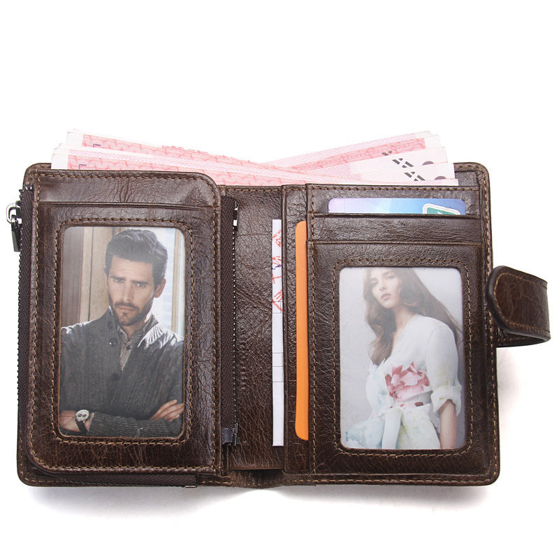 cowhide casual zipper coin purse