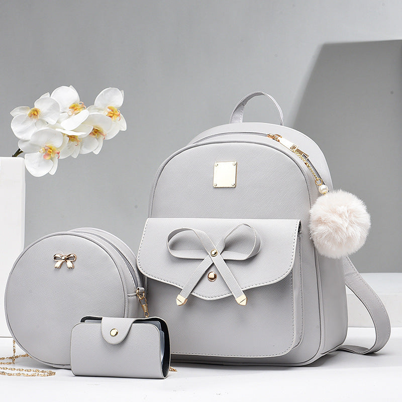 fashion womens bags pu bow composite bag young girl student cute shoulders backpack crossbody bags coin purse 3pcs set