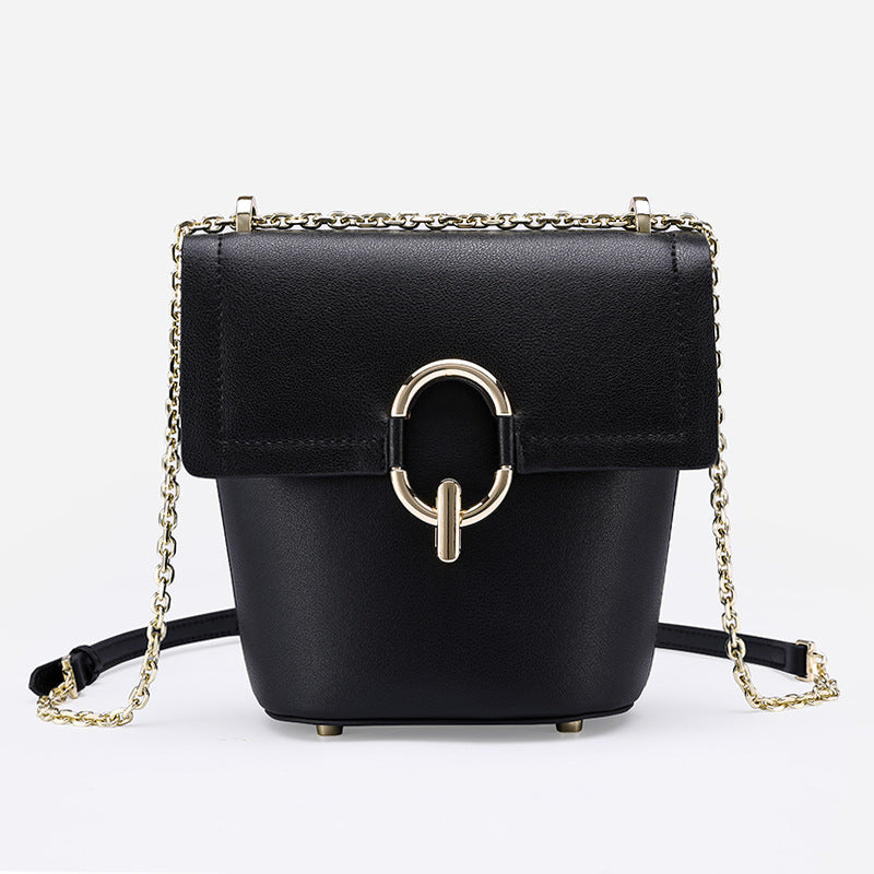 womens leather messenger chain bucket bag