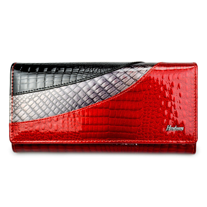 fashion snap button womens cowhide patent leather wallet